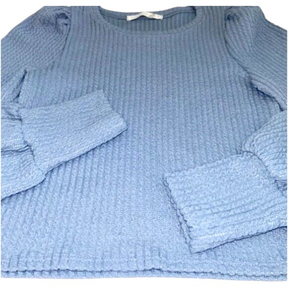 Altar’d State Puff Sleeve Ribbed Sweater Sky Blue L Feminine Knit Cozy Top - Picture 3 of 9